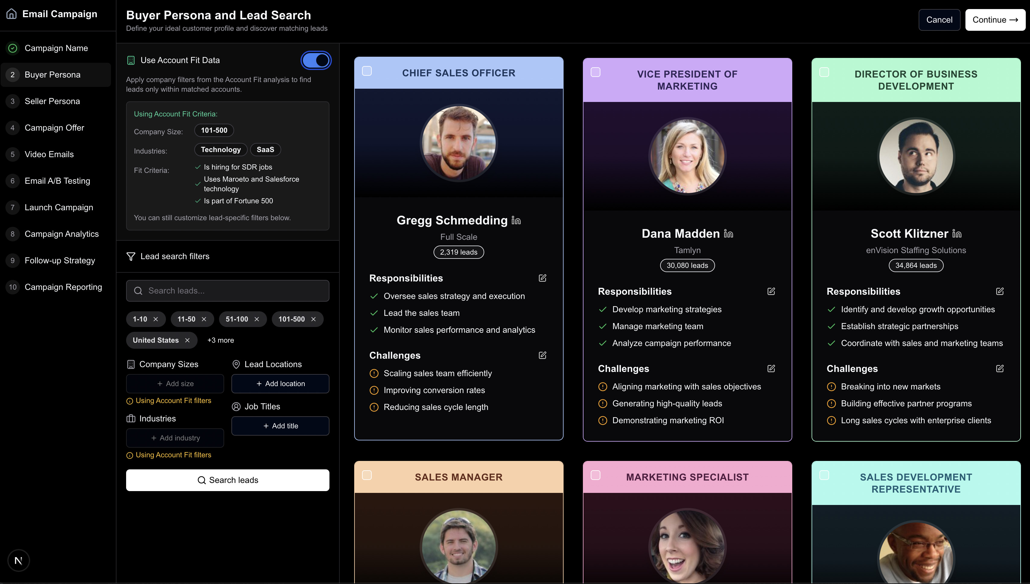 Buyer Persona and Lead Search Interface